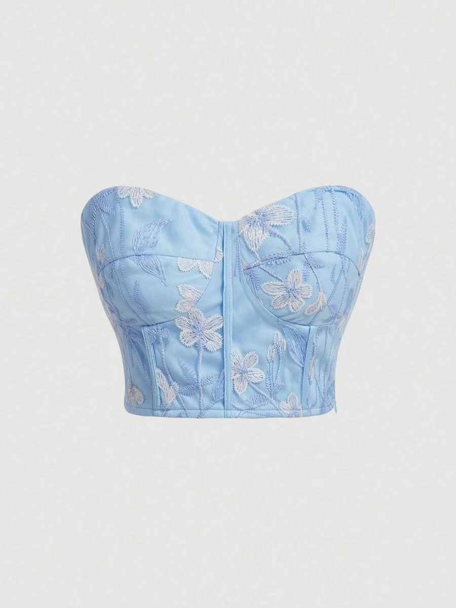 Aveloria Rosie Embroidered Textured Fabric Bra Cup Bustier Cropped Top For Women