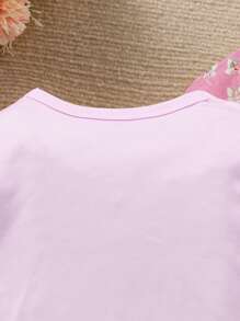 Baby Girls' 2pcs/Set Cartoon Graphic Long Sleeve Peter Pan Collar Sleep Dress Home Clothes - Rose Red - View 4