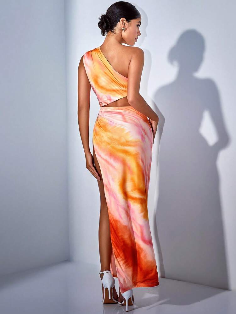 One-Shoulder High-Slit Metallic Embellished Summer Dress,Graduation White Dress,Wedding Outfit,Brunch Dress,Prom Dress,Prom Dress,Wedding Guest Summer