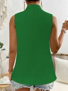 Women Summer Simple Casual Solid Color Suit Vest With Open Front - Green - View 2