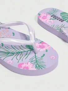 Flower Print Flat Bottomed Household Beach Flip-Flops With Flower Patterned Sole For Summer Vacation Shoes Summer Spring Shoes Spring Break Easter For Casual Beach Style