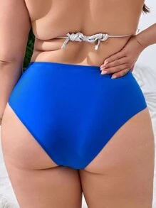 SHEIN Swim Curve Plus Size Women Summer Beach Solid Color Bikini Bottom - Blue - View 2