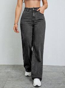 SHEIN ICON Casual Straight Leg Jeans With Washed Finish