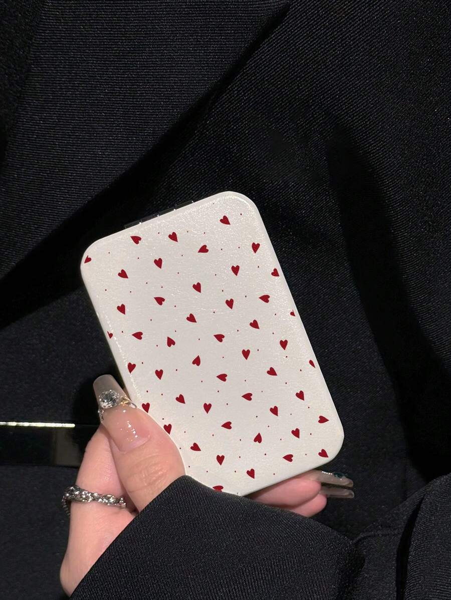 Heart-Shaped Flip Dual-Sided Makeup Mirror - White - View 1