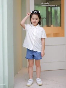 Young Girl Daily Casual Street Weave Short Sleeve Shirt Top