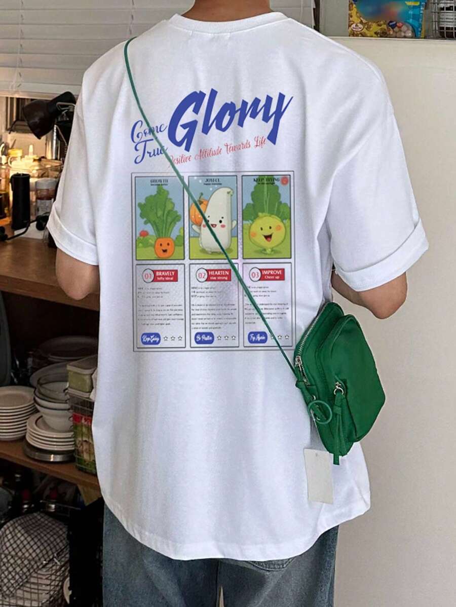 DAZY 男式夏季字母印花寬鬆圖案T恤