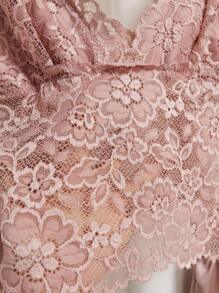 SHEIN 性感蕾丝吊带背心上衣、长裤、短裤 3 件套女士睡衣套装 - 藕粉色 - 查看 3