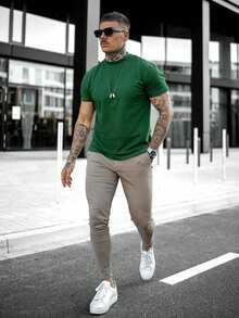 Men's Classic Simple Short Sleeve T-Shirt For Summer - Dark Green - View 4