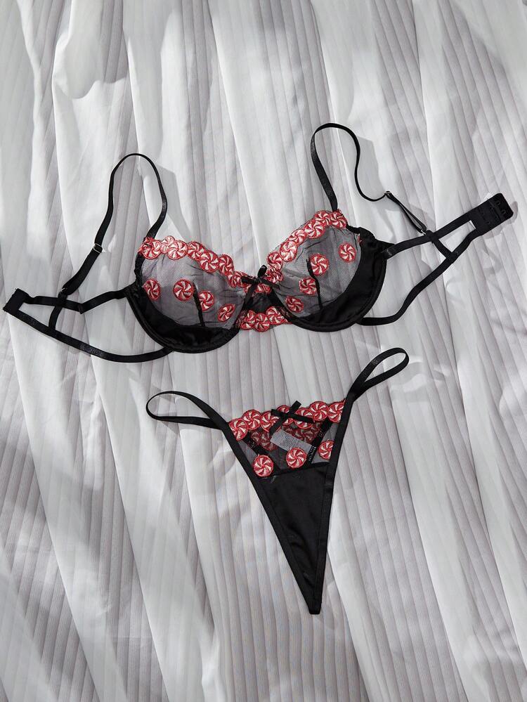 2pcs Embroidered Sexy Women Underwear Set With Steel Wire Ring