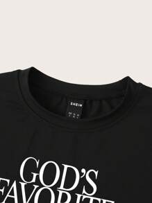 SHEIN TRNDY Women Simple Printed Crop Top Slim Fit T-Shirt GOD'S FAVORITE Graphic Tees Women Tops - Black - View 5