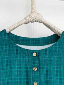 EMERY ROSE Plus Size Nữ Váy ngắn tay cổ tròn in họa tiết đơn giản - Màu xanh lá cây đậm - Xem 3