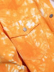 Manfinity LEGND Men Tie-Dye Flip Collar Button Front Shirt With Pocket And Letter Print On The Back - Yellow - View 5