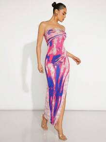Hauture Women Summer Body Print Strapless Long Slim Elegant Dress