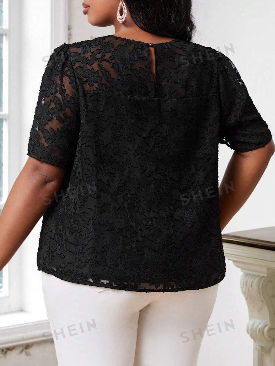 SHEIN Lady Chemisier noir à grande taille pour femmes, décontracté et élégant, avec texture et