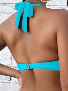 SHEIN Swim Women Fashionable Summer Beach Versatile Halter Neck Top - Baby Blue - View 2