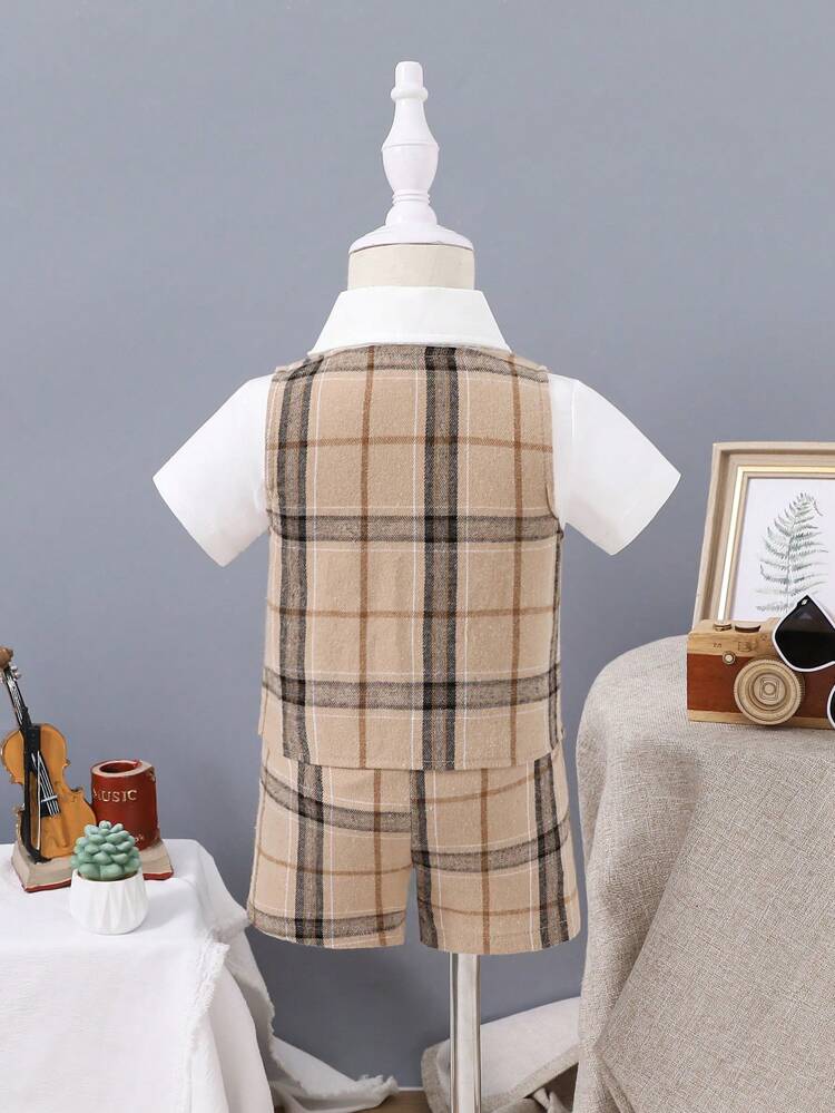 Baby Boy's 3-Piece English Gentleman Style School Uniform Vest-Shirt-Shorts Set