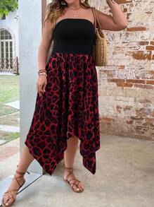 SHEIN Holidaya Váy quây in họa tiết da báo cỡ lớn dành cho nữ - Màu Đỏ Sâu - Xem 3