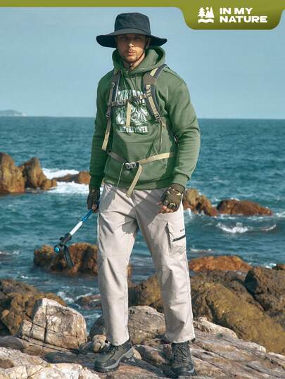 In My Nature Men Letter Graphic Drawstring Outdoor Hoodie