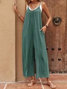 SHEIN Clasi Women Fashionable Simple And Casual Loose Overall Jumpsuit With Straps - Dark Green - View 5
