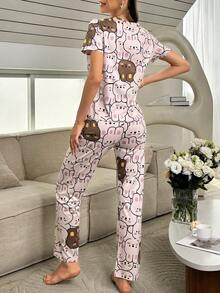 女性奶絲睡衣套裝 140克 卡通兔 - 棕色 - 查看 2