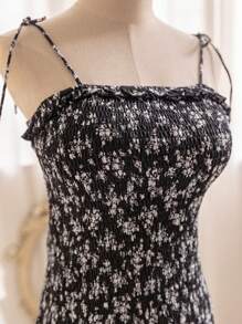 Soleia Floral Print Shirred Detail Spaghetti Strap Dress