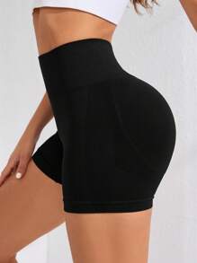 SHEIN With My Calm Damskie, jednokolorowe, obcisłe, sportowe spodenki na wiosnę i lato, krótkie spodenki do butów, damskie spodenki dresowe, spodenki do ćwiczeń, spodenki motocyklowe