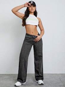 SHEIN ICON Casual Straight Leg Jeans With Washed Finish