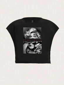 Slaydiva 休闲简约圆领宽松无袖大码女式 T 恤套头衫，适合夏季 - 黑色 - 查看 3