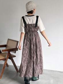 FRIFUL Vestido largo casual y suelto con tirantes de estampado de cebra para uso diario de verano para damas