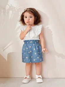 Cozy Pixies 女嬰2入組嬰兒休閒舒服透氣襯衫和裙子套裝帶荷葉邊下擺 - 彩色 - 查看 6