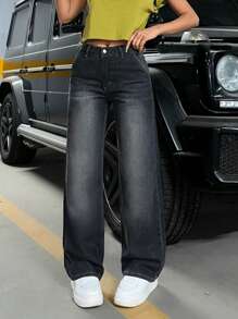 SHEIN PETITE LOW RISE STRAIGHT CUT DARK WASH PETITE JEAN