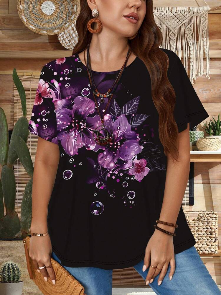 Women's Plus Size Casual Round Neck Short Sleeve Loose T-Shirt, Summer,Spring/Vacation