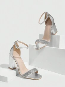 CUCCOO SZL Sandalias de tacón alto, tacones para graduación, tacones para baile de graduación para calzado de verano, zapatos sexys para fiesta de verano, estilo chic y elegante para Halloween - Plateado - Ver 3