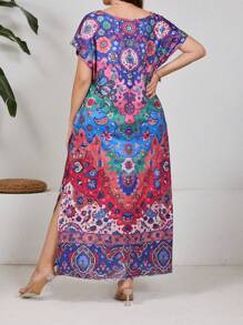 EMERY ROSE Plus Size Nữ Kỳ Nghỉ Hè Phong Cách Họa Tiết Tay Cánh Dơi Dáng Rộng Trang Phục Thường Ngày Có Túi - Màu tím - Xem 2