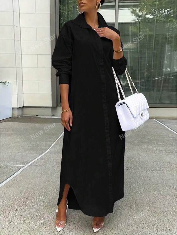 Vestido Con Botones De Estilo Camisa Holgada Para Mujer De Moda Otoño/invierno En Estilo Callejero