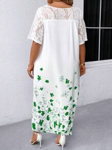 SHEIN LUNE Vestido De Encaje De Talla Grande Con Impresión De Posición De Estilo De Vacaciones - Verde - Ver 2