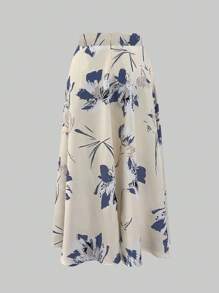 Breezaya Jupe mi-longue élégante imprimée florale pour femme en vacances
