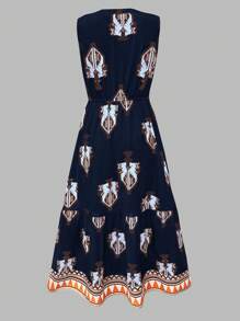 Breezaya Women Summer Holiday Floral Printed Sleeveless Dress With Notched V-Neck
