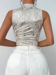 Zolique 金属立领修身短款背心 夏季图案 T 恤 女式上衣