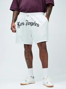 Manfinity VCAY Pantalones cortos rectos de punto de talla grande para hombres para uso casual