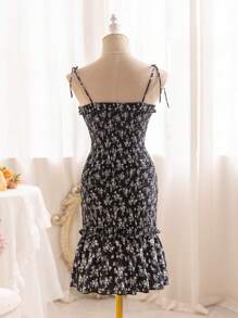 Soleia Floral Print Shirred Detail Spaghetti Strap Dress