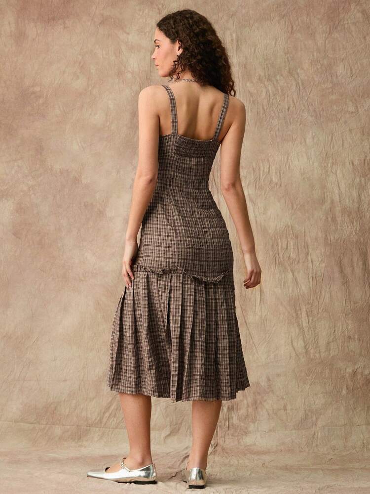 Women's Plaid Print Spaghetti Strap Dress