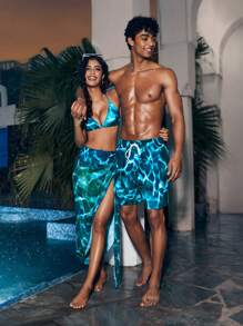 Manfinity VDAYZ 1pc Men Fashionable Casual And Loose Beach Holiday Swim Trunks Couples Matching Swimwear, For Beach, Vacation,Hawaiian