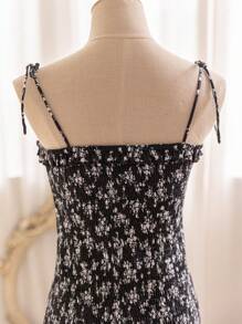 Soleia Floral Print Shirred Detail Spaghetti Strap Dress