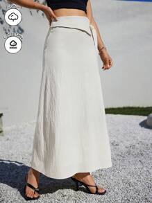 SHEIN Essnce Summer Women Daily Casual Folded High Waist Long Half Line Skirt