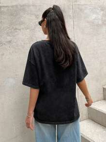 SHEIN EZwear 鬆身針織黑色休閒T恤 - 黑色 - 查看 2