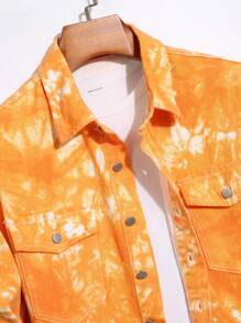 Manfinity LEGND Men Tie-Dye Flip Collar Button Front Shirt With Pocket And Letter Print On The Back - Yellow - View 3