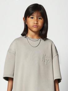 SUMWON Camiseta oversize con relieve para niña preadolescente - Gris - Ver 3