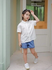 Young Girl Daily Casual Street Weave Short Sleeve Shirt Top