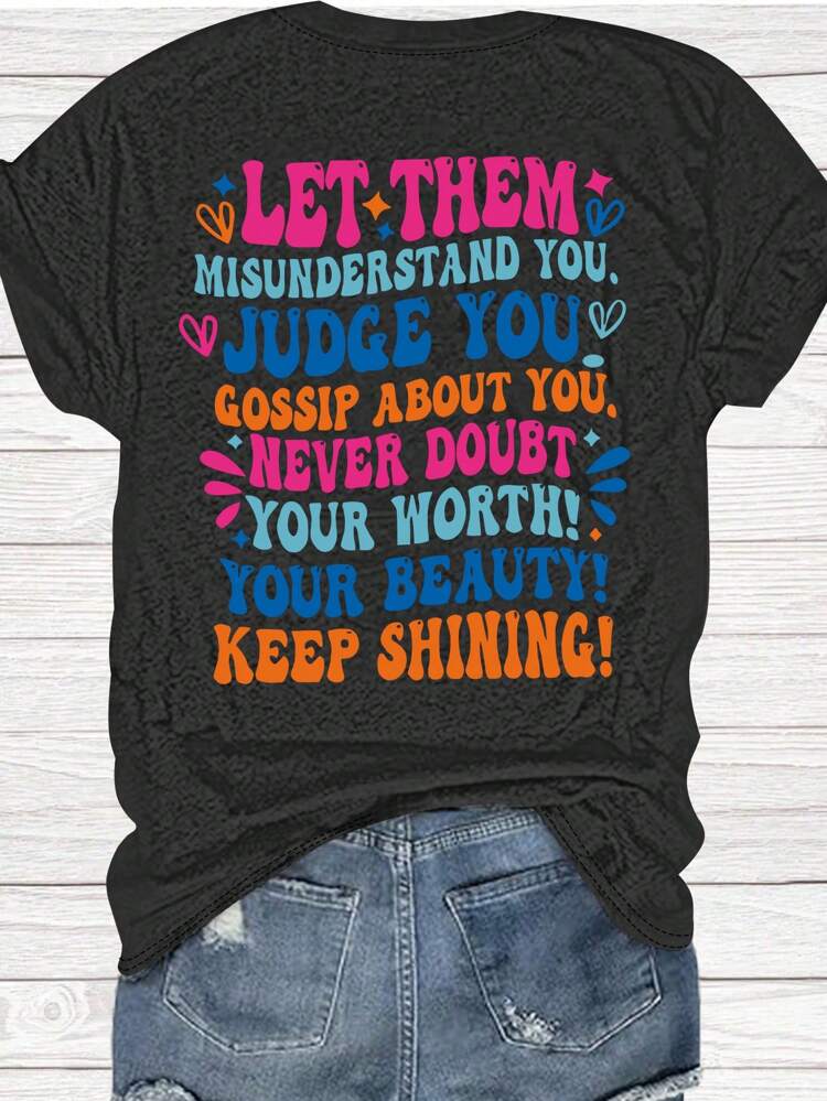 Plus Size Colorful Alphabet Heat Transfer Printing Casual Short Sleeve Summer T-Shirt
